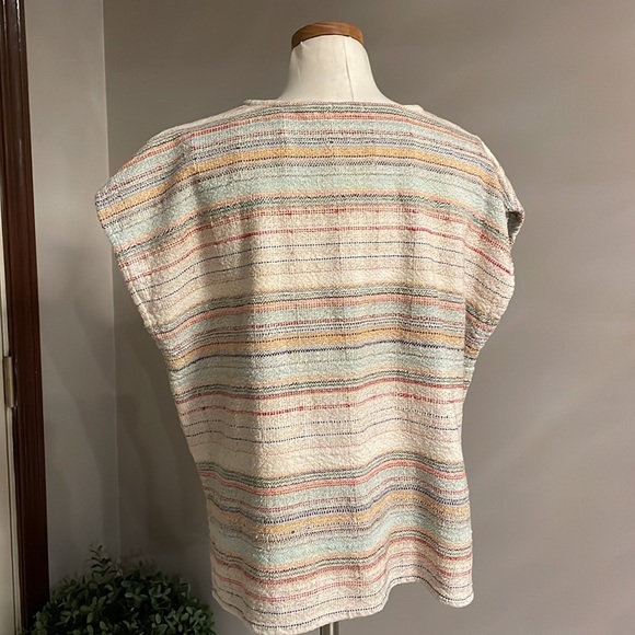 DYLAN multicolor textured knit pullover poncho top OVERDIZED V neck drop S/S SM - Picture 7 of 17